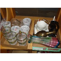 LOT OF SPECKLE GLASS, CRYSTAL STEMWARE, AND VASES