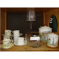 SHELF LOT ESTATE GLASS CHINA AND CANNISTERS