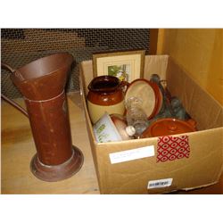 BOX OF MEDALTA WARE AND VINTAGE TIN, ETC