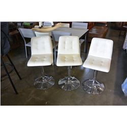 THREE WHITE LEATHER BAR CHAIRS ADJUSTABLE HEIGHT