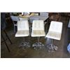 Image 1 : THREE WHITE LEATHER BAR CHAIRS ADJUSTABLE HEIGHT