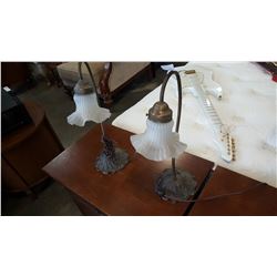 TWO BRONZED TULIP LAMPS