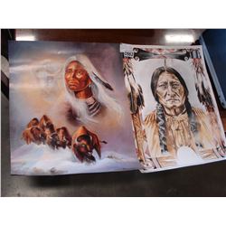 TWO UNFRAMED NATIVE PRINTS AND UNFRAMED SALVADOR DALI PRINT