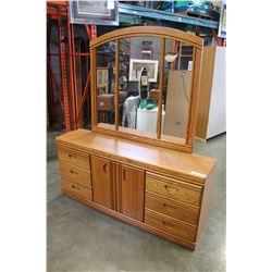 OAK FINISH DRESSER WITH MIRROR