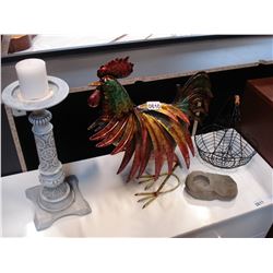 METAL CHICKEN LARGE CANDLE HOLDER AND BASKET