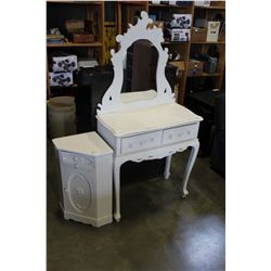 WHITE VANITY AND CORNER CABINET