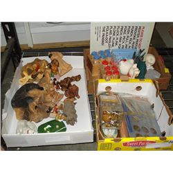 2 TRAYS OF FIGURES AND RADIO AND TRAY OF DOG FIGURES