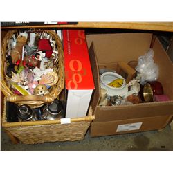 BOX AND BASKET OF SMALL FIGURES AND ESTATE GOODS
