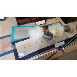 3 EMBOSSED SIGNED PICTURES AND NATIVE TOMAHAWK