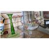 Image 1 : HAND PAINTED BOWL AND CANDLESTICKS AND GREEN VASELING GLASS CANDLESTICK