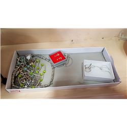 SILVER TONE JEWELRY, ANKLETS, NECKLACE AND EARRINGS, ETC.