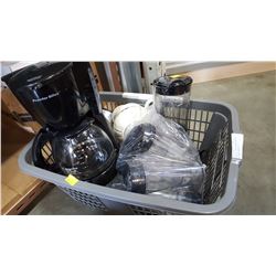 BASKET OF COFFEE MAKER BLENDER AND PUNCH BOWL SET