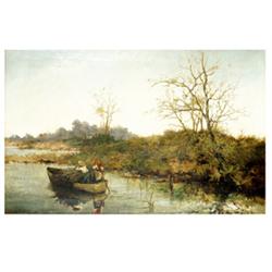 G. Pugny sign( late 19th century), Marshland with People Picking up Twigs 
