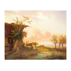 Austrian painter (second half 19th century), After Gauermann F. Village Genre Painting