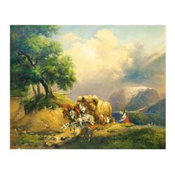 Austrian painter (second half 19th century), Hay-cart in the Storm 