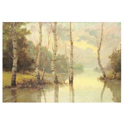 Csabai Pántl, László (Rákoscsaba, 1904 - Budapest, 1982), Birch-trees at the Waterside 