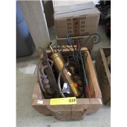 Crate with Brass Extinguisher, Iron Decor & More