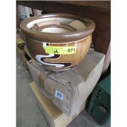 2 New 3 Piece Ceramic Brown Swirl Plant Pot Sets