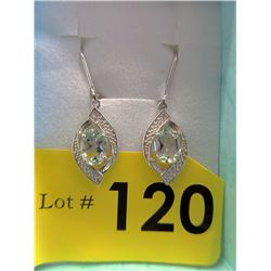 New Green Amethyst & Diamond Dangle Earrings