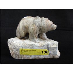 Signed Carved Stone Bear Sculpture