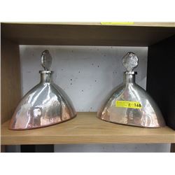 Pair of Decorative Glass Bottles with Metal Tops