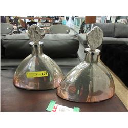 2 New Decorative Glass Bottles with Metal Tops