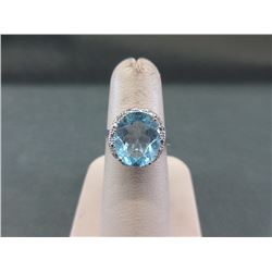 Huge Baby Blue Topaz & Diamond Dinner Ring