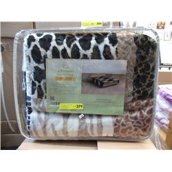 New Queen Size Animal Block Print Sherpa Blanket