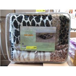 New Queen Size Animal Block Print Sherpa Blanket
