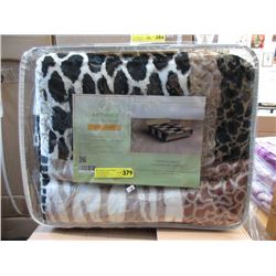 New Queen Size Animal Block Print Sherpa Blanket