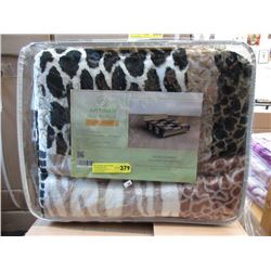 New Queen Size Animal Block Print Sherpa Blanket