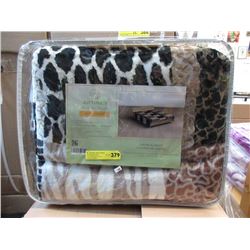 New Queen Size Animal Block Print Sherpa Blanket