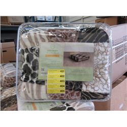 New Queen Size Animal Block Print Sherpa Blanket