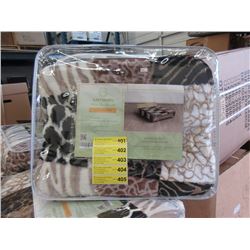 New Queen Size Animal Block Print Sherpa Blanket