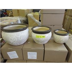 2 New 4 Piece Cream & White Ceramic Plant Pot Sets