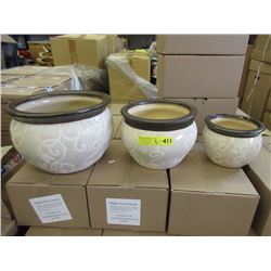 2 New 4 Piece Cream & White Ceramic Plant Pot Sets