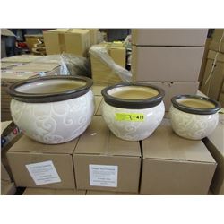 2 New 4 Piece Cream & White Ceramic Plant Pot Sets