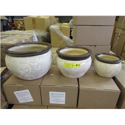 2 New 4 Piece Cream & White Ceramic Plant Pot Sets