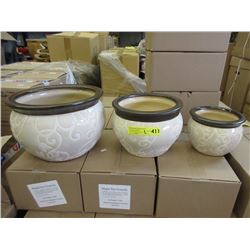 2 New 4 Piece Cream & White Ceramic Plant Pot Sets