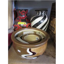 2 Large Display Vases & 3 Piece Plant Pot Set