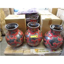 4 New Oversize Red & Black Ceramic Vases