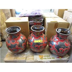 4 New Oversize Red & Black Ceramic Vases