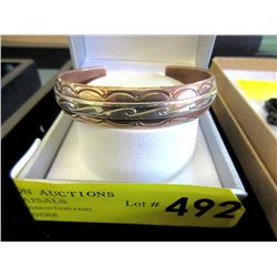 Signed Navajo Sterling & Copper Cuff Bracelet