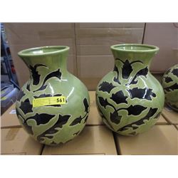 Pair of Oversize Green & Black Ceramic Vases
