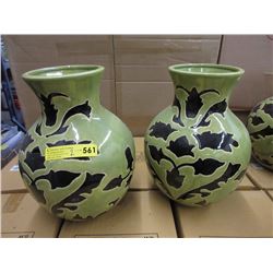 Pair of Oversize Green & Black Ceramic Vases