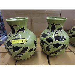 Pair of Oversize Green & Black Ceramic Vases