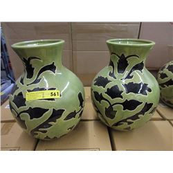 Pair of Oversize Green & Black Ceramic Vases