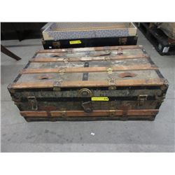 Vintage Wood & Brass Bound Shipping Trunk