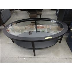 New Glass Top Oval Coffee Table with Shelf