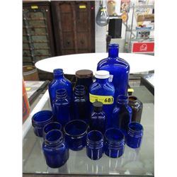 16 Cobalt Blue Glass Jars & Bottles